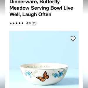 Beautiful new in box Lenox bowl, Butterfly Meadow
